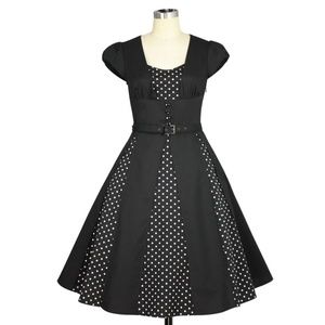Polka Dot Pin Up Swing Dance Button Flared Dress